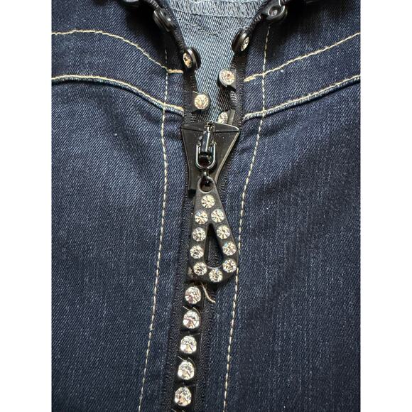 Christine Alexander Blue Denim Jacket Embellished Swarovski Crystal Rhinestones - Picture 7 of 10